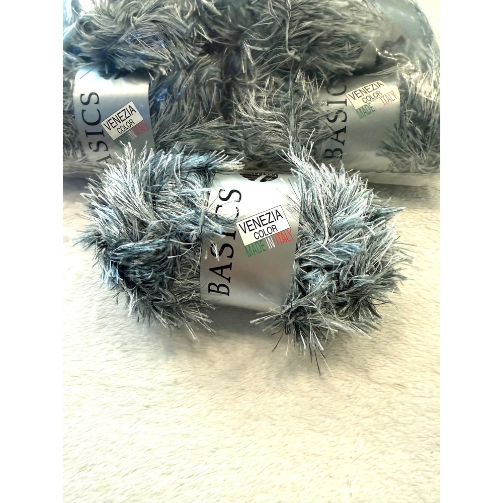 Lana Grossa Venezia Color 408 Grey Silver Eyelash Yarn‎ 3 Skein Bundle Italy